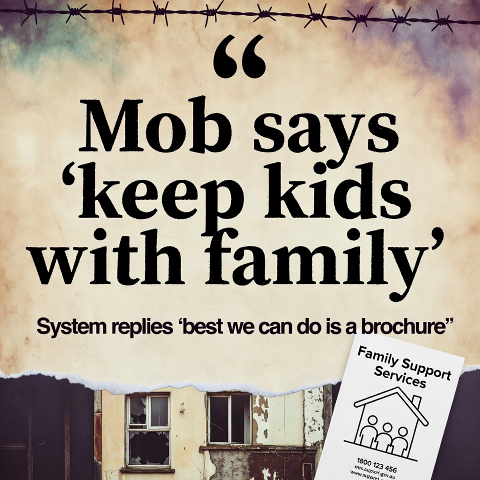 Mob says “keep kids with family” and the system replies “best we can do is a brochure”